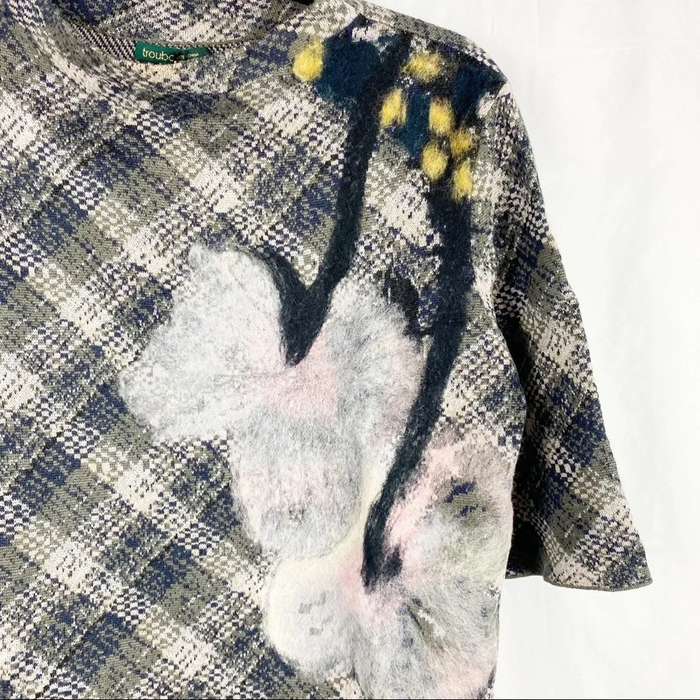 ANTHROPOLOGIE Troubadour Plaid & Floral Felted Wool Sweater XS - Picture 4 of 7